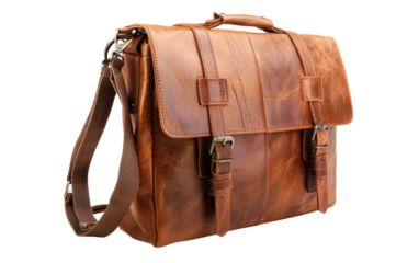 Contemporary Brown Leather Bag for Men: Ideal for Casual or Business Use isolated on transparent Background