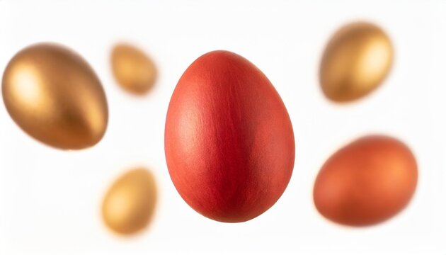 red painted natural easter chicken egg flying isolated