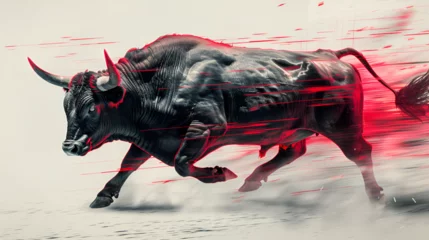 Rolgordijnen Racing Bull, Bull Fighting, world Animals Day, International Animal, Generative Ai © Jaunali