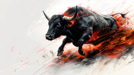 Schilderijen op glas Racing Bull, Bull Fighting, world Animals Day, International Animal, Generative Ai © Jaunali
