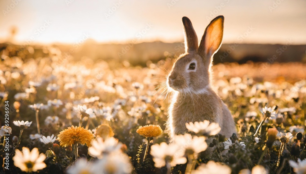 Wall mural easter bunny in a field of flowers - Wall murals
