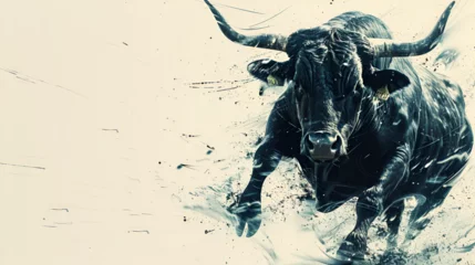Rolgordijnen Racing Bull, Bull Fighting, world Animals Day, International Animal, Generative Ai © Jaunali