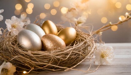 happy easter decoration background eggs in the nest