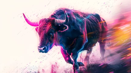 Gordijnen Racing Bull, Bull Fighting, world Animals Day, International Animal, Generative Ai © Jaunali