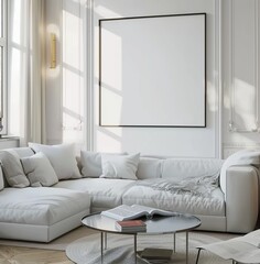 Frame Mockup Set in a Modern Classic Living Room Interior. Presented in 3D Render. Made with Generative AI Technology