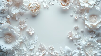 Realistic white  Botanicals textured frame or border  on white  background, illustration for background, wallpaper, invitation and greeting card