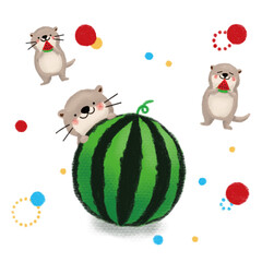 手書き風の夏のカワウソのイラスト