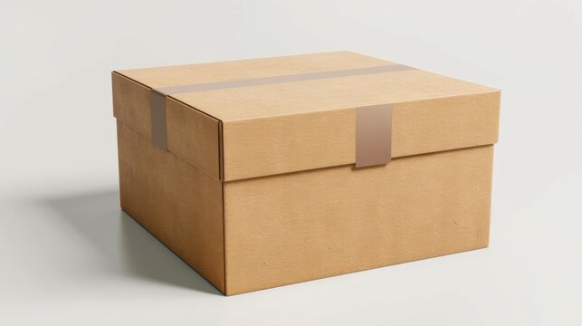 Blank mockup of a corrugated cardboard shipping box with a customizable label for product details