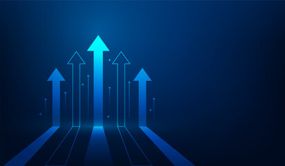 business arrow up growth investment technology on dark blue background. business trading to success. financial data graph strategy.market chart profit money. vector illustration hi-tech.