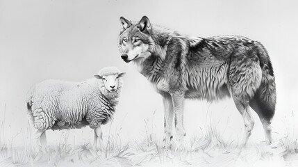 A Wolf With Sheep, world animal's Day, National animals, Wildlife, Generative Ai
