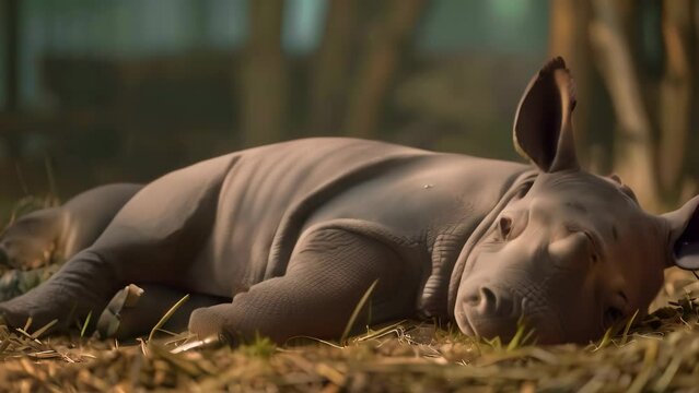 Rhino kicking in its sleep. 4k video animation