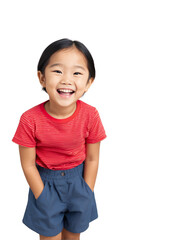 Portrait of cute indonesian asian kid boy happy smiling laughing hysterical looking at camera wearing casual outfit upper body 8 isolated on transparent background from Generative AI