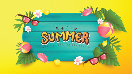 Summer promotion poster banner with summer tropical beach vibes background © bokmok