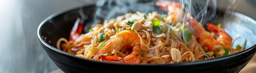 A Steamy Pad Thai noodles with shrimp