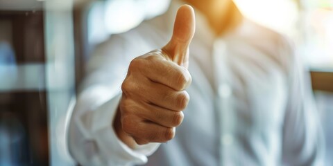businessman showing thumbs up, improve quality