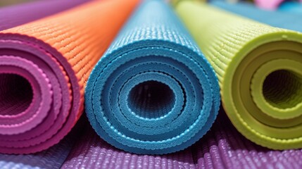 A branded foam yoga mat in a bright color adding a pop of personality to your students practice space. - obrazy, fototapety, plakaty
