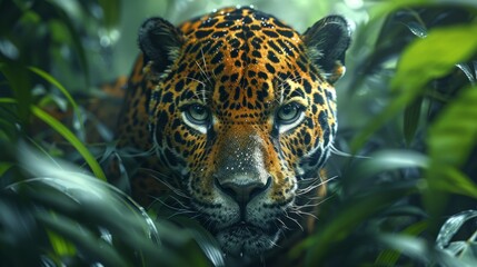 Close up of Felidae Carnivore Leopard with whiskers in jungle
