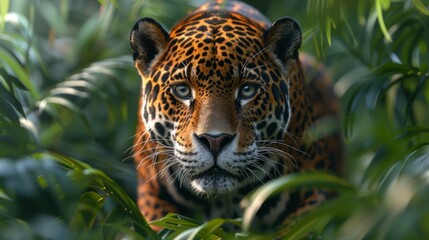 A Felidae carnivore with whiskers, a leopard, is standing in the jungle