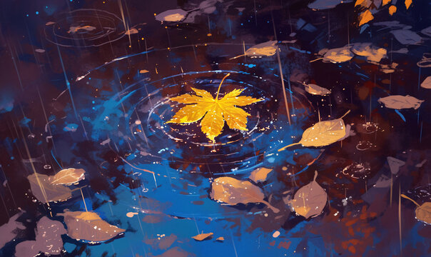 fallen leaves in puddle-generative ai