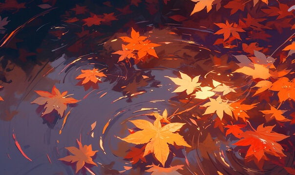 fallen leaves in puddle-generative ai