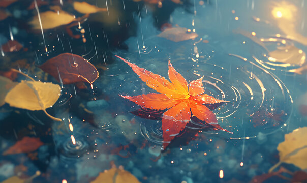 fallen leaves in puddle-generative ai