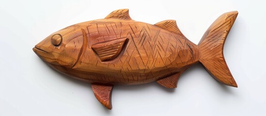 Wooden fish handmade isolated on white background.