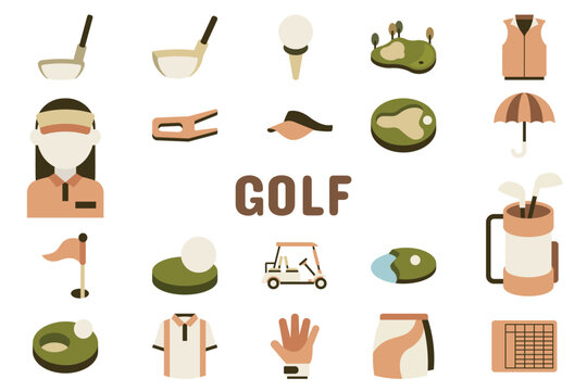 Golf Flat Vector Illustration Icon Sticker Set Design Materials