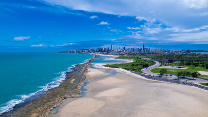 Aerial view of the beach, in Natal, Rio Grande do Norte, Brazil.