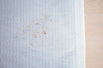 dirty stain or dust on white bed 