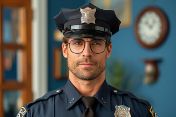 Portrait of a Policeman looking at the camera  - obrazy, fototapety, plakaty