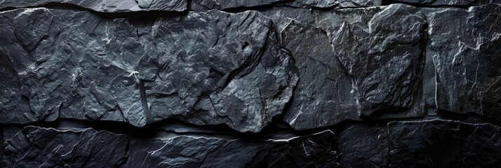 Dark grey black slate texture in natural pattern with high resolution for background and design art work Black stone wall 