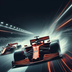  formula 1 car races on the circuit at night © standby