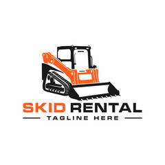 skid steer heavy equipment rental logo - obrazy, fototapety, plakaty