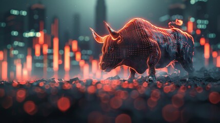 Bull Market Surge: Vibrant Stock Price Rise 3D Render with Blender - obrazy, fototapety, plakaty