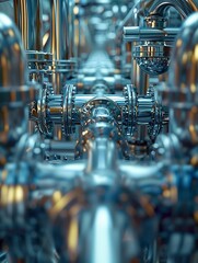 Mechanical Precision: Intricate Network of Industrial Pipes and Joints in 3D Render