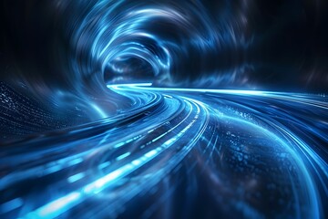 Mesmerizing Futuristic Luminous Motion Blur Background with Glowing Blue Fluid Lines and Energetic Trails
