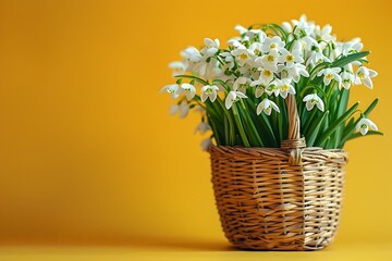 Serene Springtime Bouquet - Bright Floral Basket Amid Vibrant Yellow Background