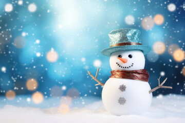 Fototapeta premium snowman with bokeh background