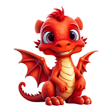 Cute 3d cartoon baby dragon isolated on transparent background
