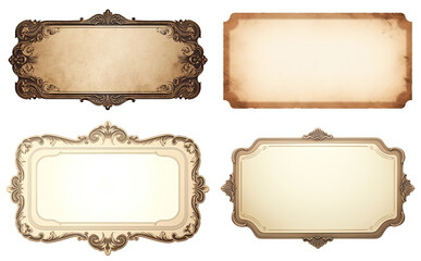Set of four blank vintage labels isolated on transparent background