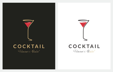 Wine Cocktail Glass Bar Martini Vintage logo design vector inspiration
