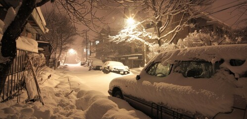 The snowfall continues to accumulate burying parked cars in a snowy tomb.
