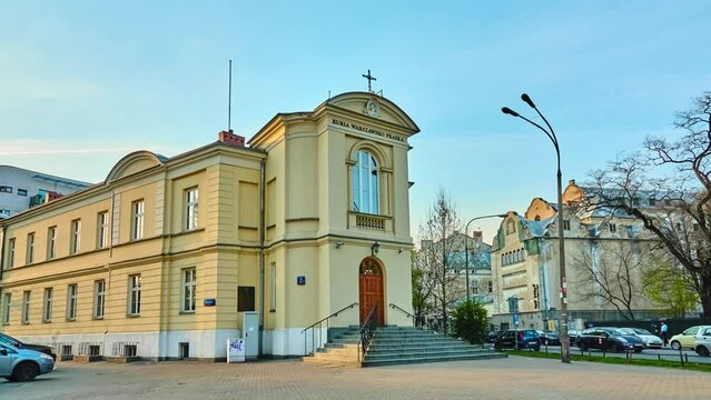 WARSAW, POLAND - APRIL 15 2018: Diocesan Curia Warsaw-Praga in eastern Warsaw, Poland.