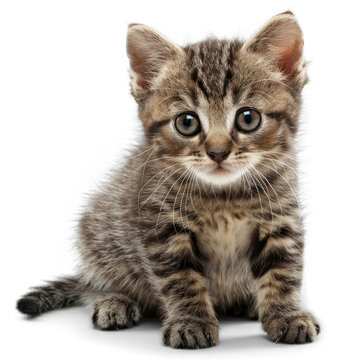 Little striped kitten on transparency background PNG
