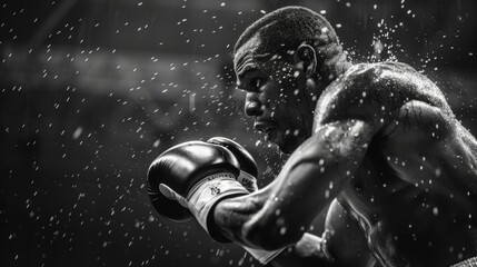 Sinewy muscles and strain as a boxer delivers a fierce upper. - obrazy, fototapety, plakaty