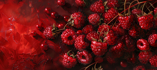 Vibrant close-up of ripe red raspberries with luscious texture