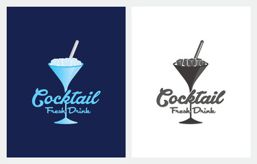 Blue Ice Cocktail in a Glass logo design vector isolated on a black background
