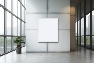 White office interior with empty billboard on wall. Mock up.