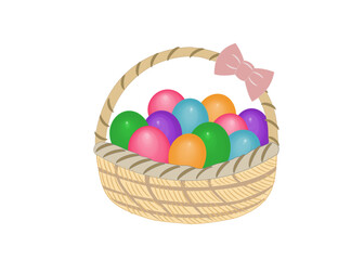 Colorful Eggs are in the basket with ribbon on white background for Easter festivals concept .copy space for your text.