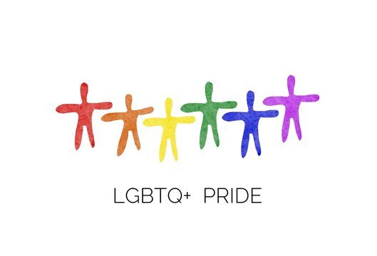 Hand drawn picture of rainbow colors people. LGBTQ+ Pride. Concept, Lgbtq+ celebration in pride month, June. Symbol of LGBT community around the world.Support human right of gender diversity. 
